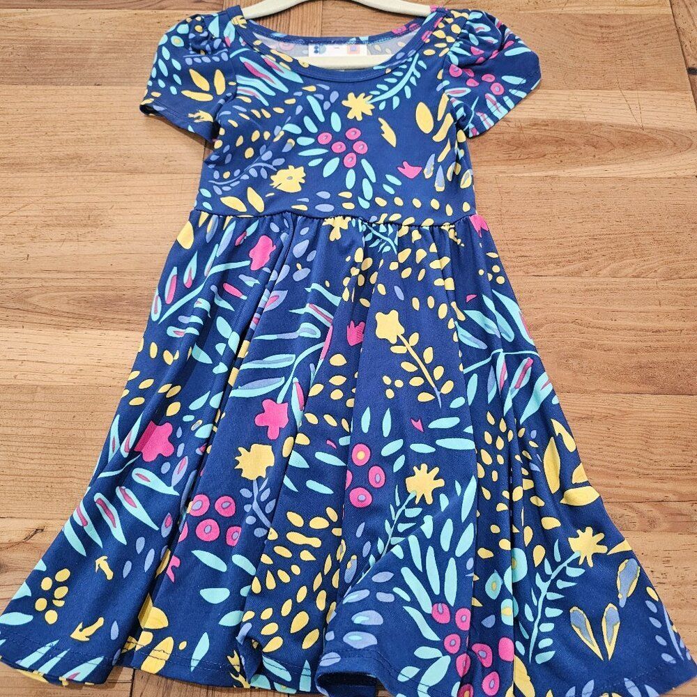Dot Dot Smile Kids Cap Sleeve Dress Blue Pink Floral Sz 2 Swing Flowy Twirl